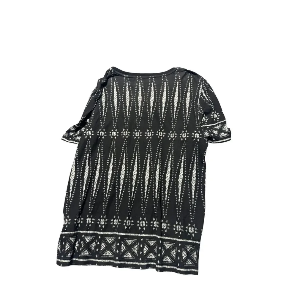 Tory Burch T-Shirt Top Womens Black White Geometric Print Short Sleeve Classic